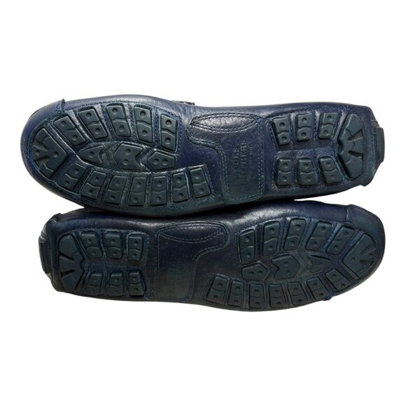 Brooks Brothers Handsewn Navy Leather Striped Strap Driving Loafers - Picture 9 of 10